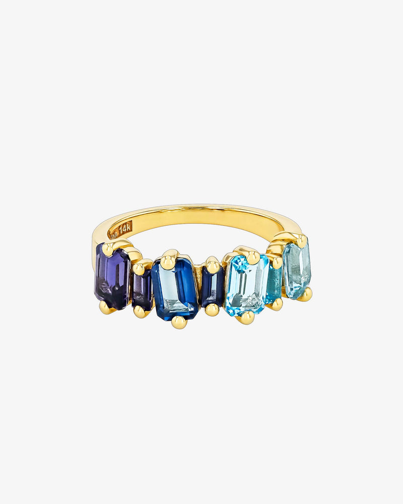 Kalan By Suzanne Kalan Ann Emerald Cut Blue Ombre Half Band in 14k yellow gold